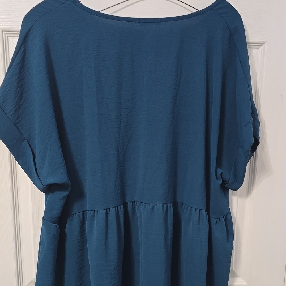 Blue V-Neck Blouse - Picture 3 of 3